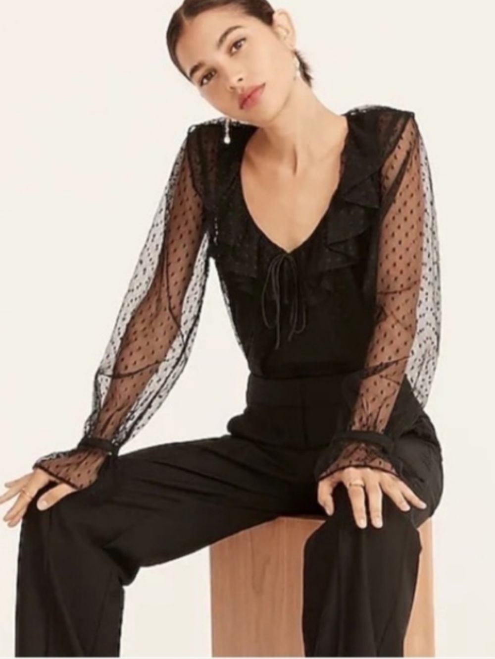 EUC J. Crew Sheer Polka Dot Mesh Blouse